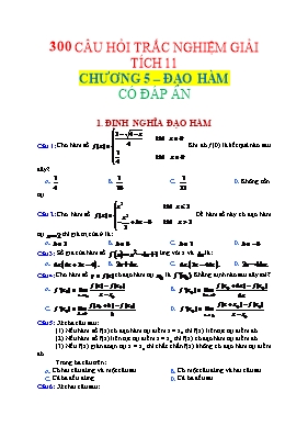 Câu hỏi trắc nghiệm Giải tích 11 - Chương 5 Đạo hàm